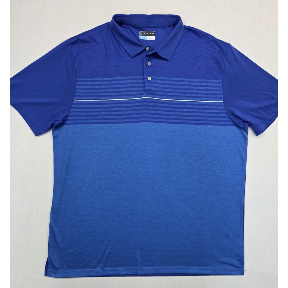 PGA TOUR Pro Series Mens XXL Performance Polo Shirt Blue Stripe Moisture Wicking